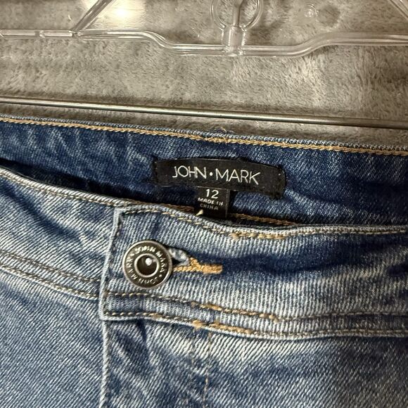 John Mark Jeans Women 12 Cropped Fringe Hem Boho Hippie Stretch Light Wash - Picture 2 of 8